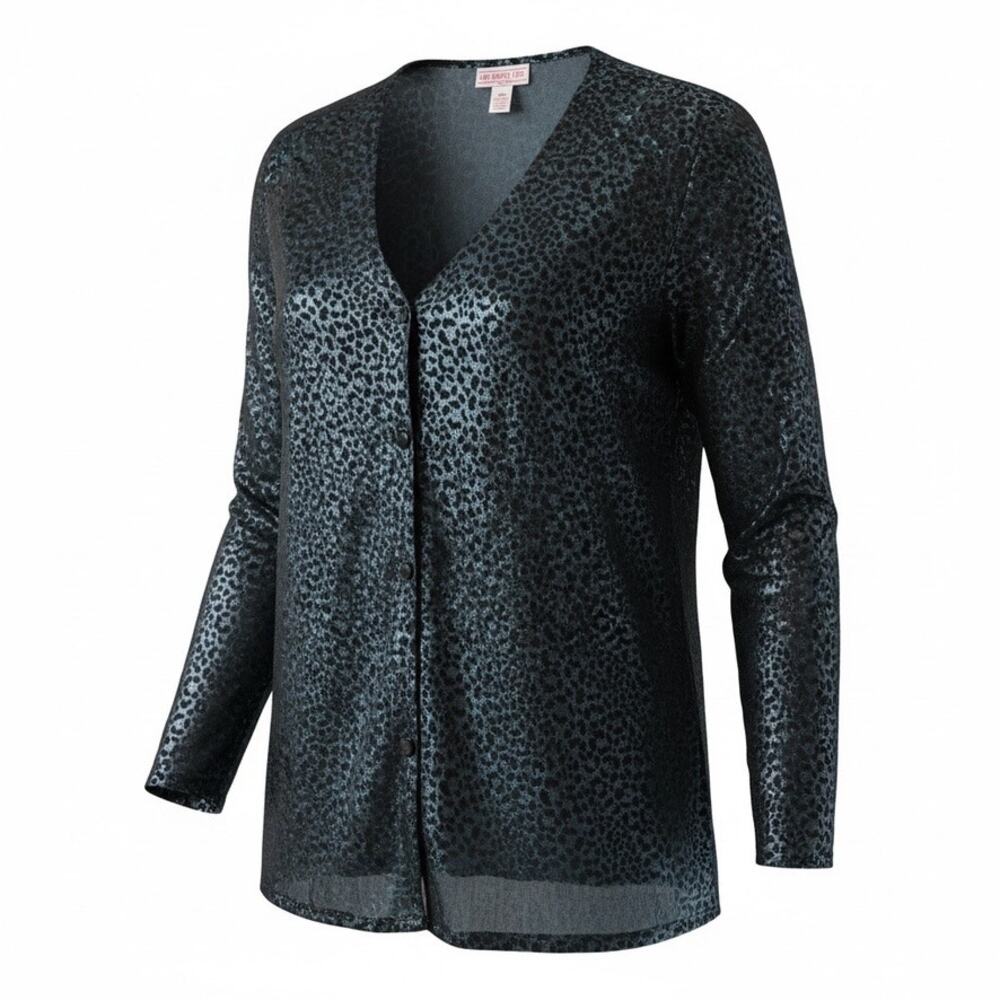 Lauren Lee Woman 16W Leopard Print Blouse Black Gunmetal Mob Wife